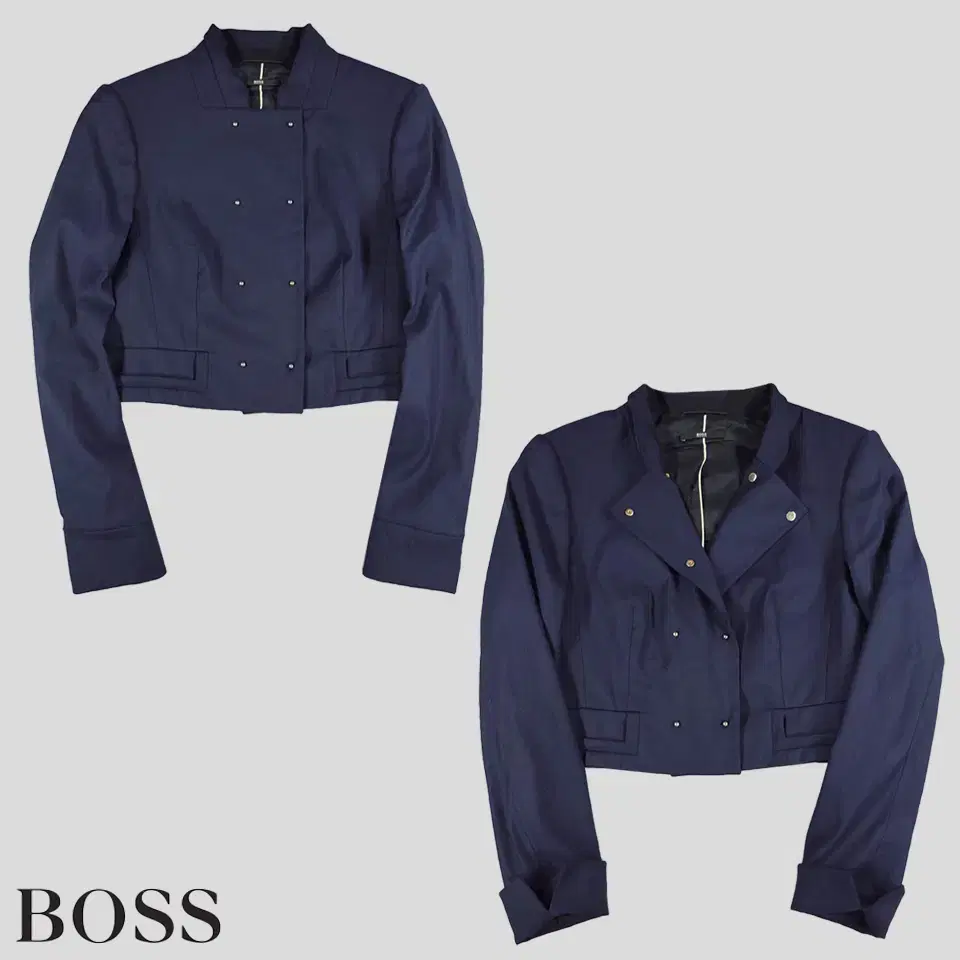 HUGO BOSS 휴고보스 네이비 롤업 울 비스코스 혼방 헨리넥 크롭 더